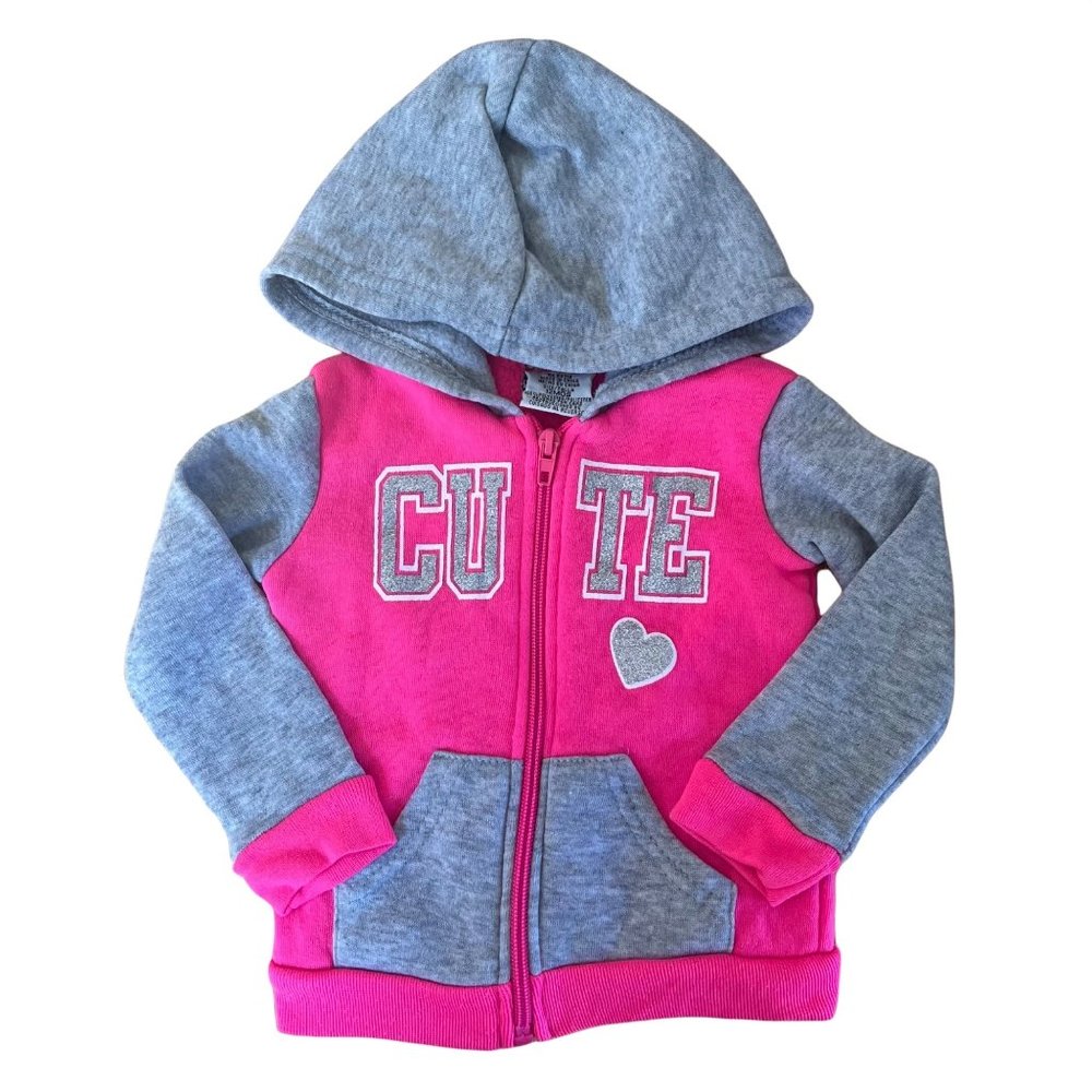 Diva Sparkly Silver Cute Heart Pink Gray Zip up Hoodie 12M